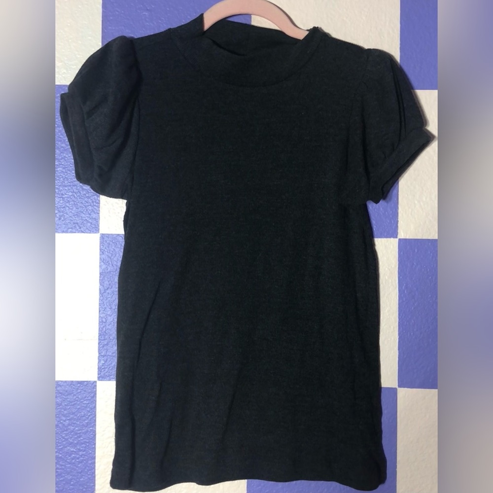 NWT Chaser Mock Neck Ribbed Short Puff Sleeve Triblend Tee - Size S